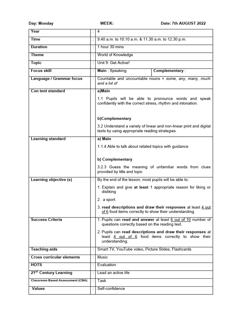 Year 4 English Lesson: Get Active! | PDF | Lesson Plan | Linguistics