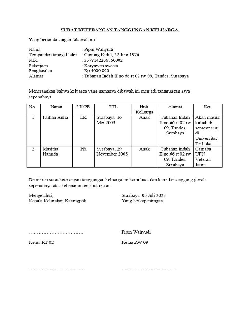 perhitungan uang pertanggungan untuk perlindungan keluarga