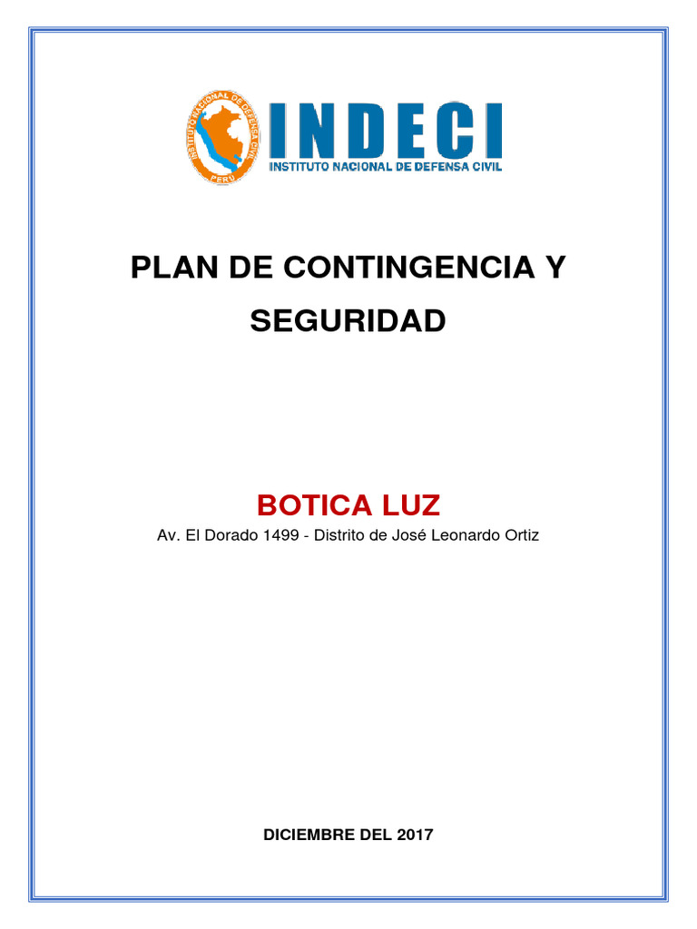 Plan de Contingencia y Seguridad Botica Luz | PDF | Defensa Civil | Valores