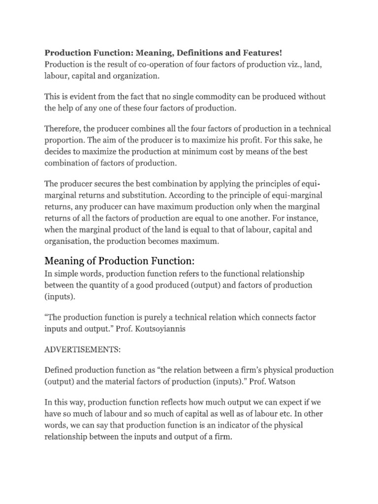 Production Function | PDF