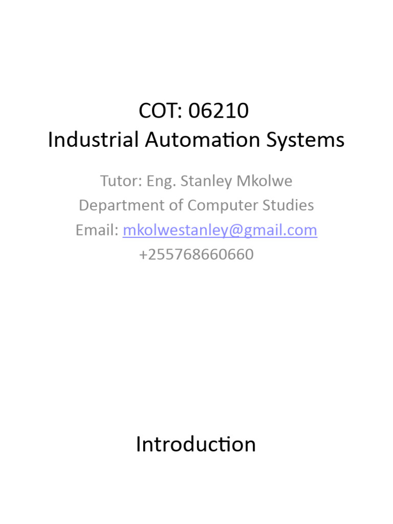 Industrial Automation Lecture 1 Pdf Programmable Logic Controller