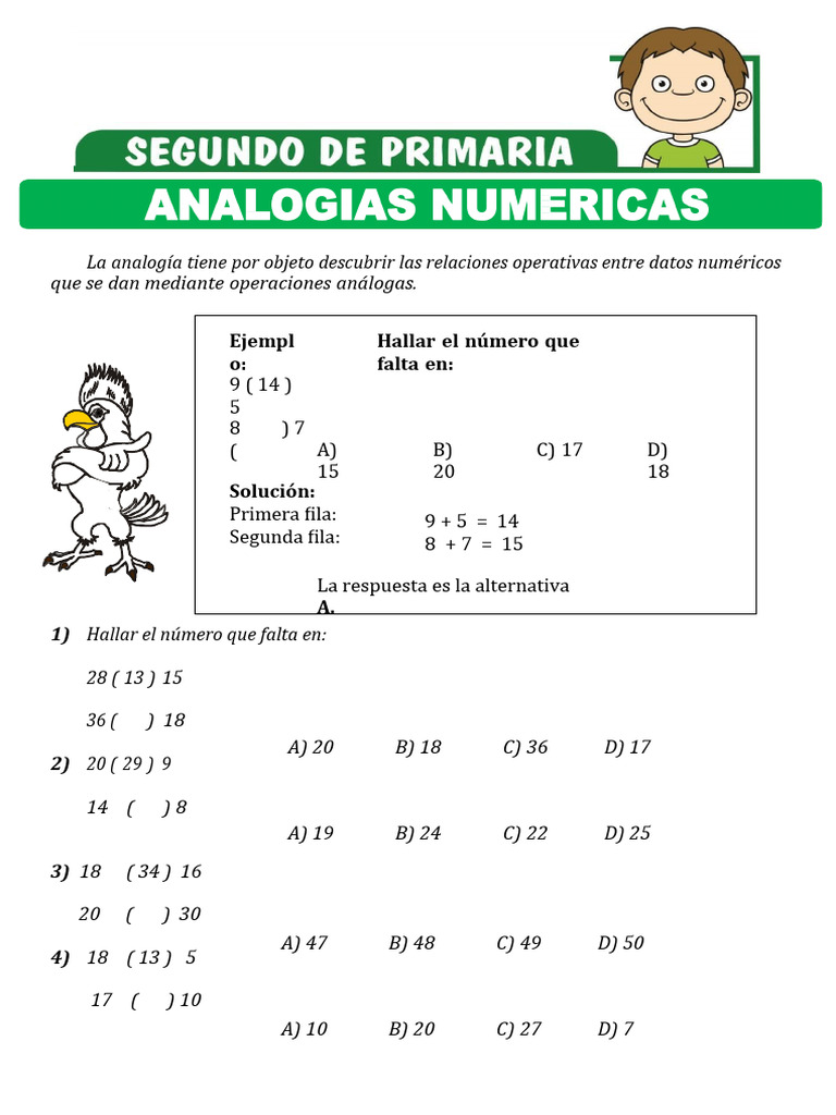Ejercicios de Analogias Numericas para Segundo de Primaria | PDF