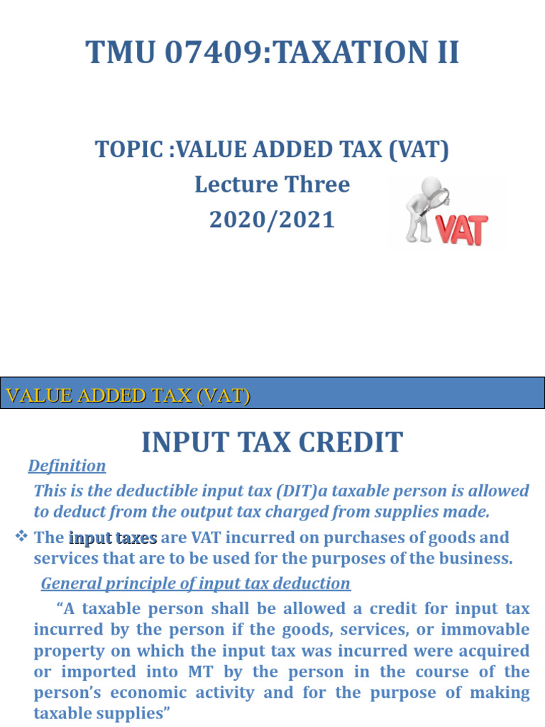 Vat Lecture Three Pdf Value Added Tax Taxes
