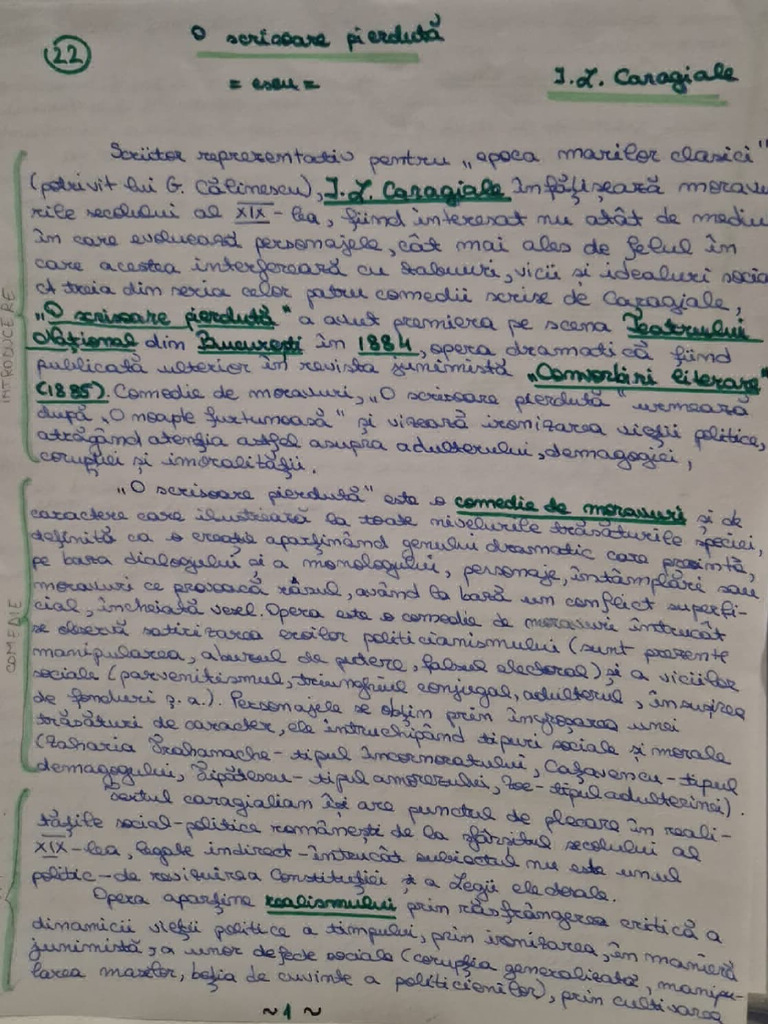 O Scrisoare Pierduta Modul Din Care Se Reflecta O Tema O Scrisoare Pierduta | PDF