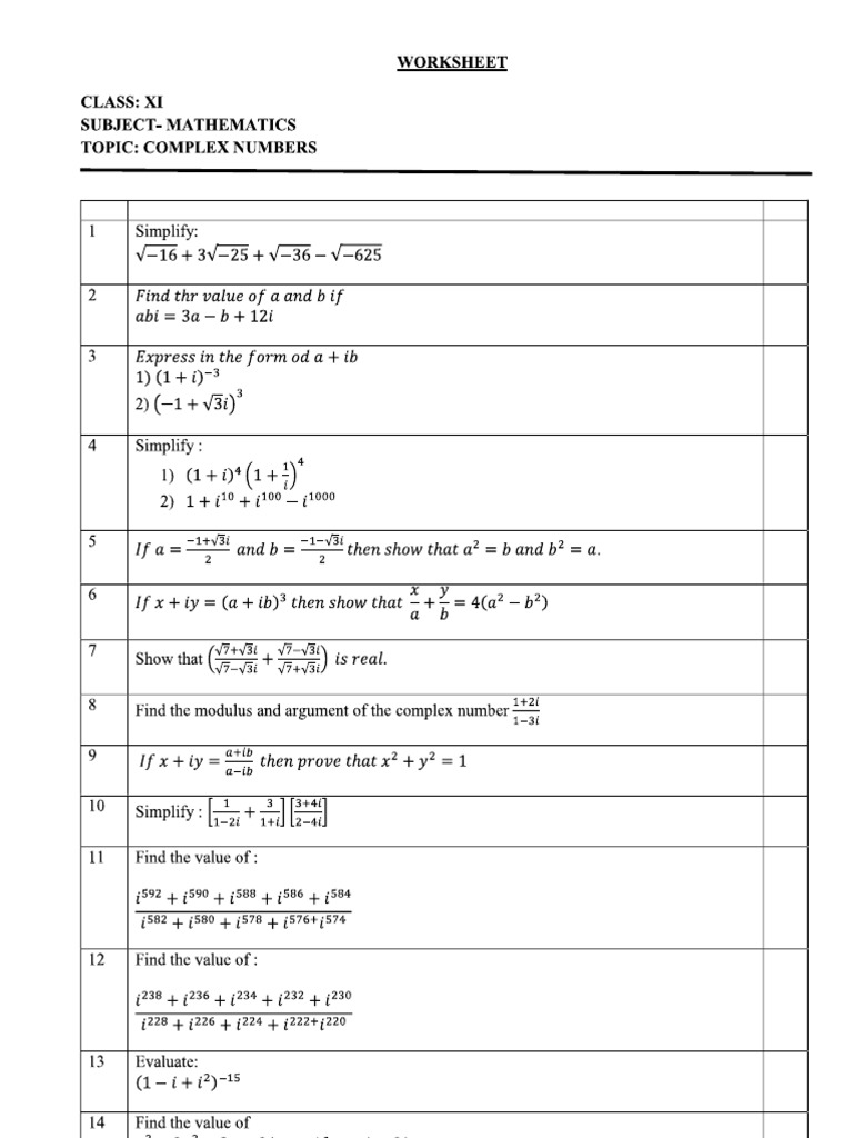 Complex numbers pdf