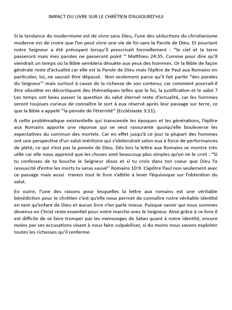 Impact de l'Épître aux Romains sur la Foi | PDF | Épître aux Romains | Dieu