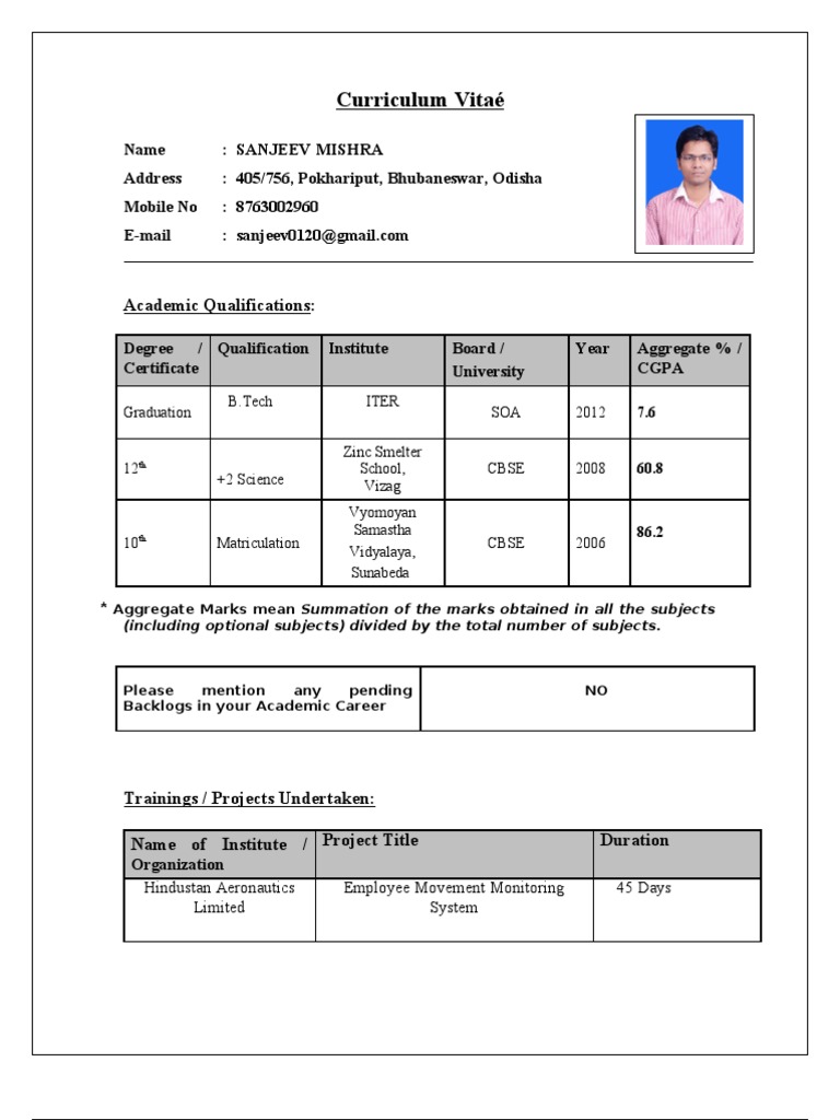 Best Resume Format For Tcs Documents similar to Resume Format for TCS