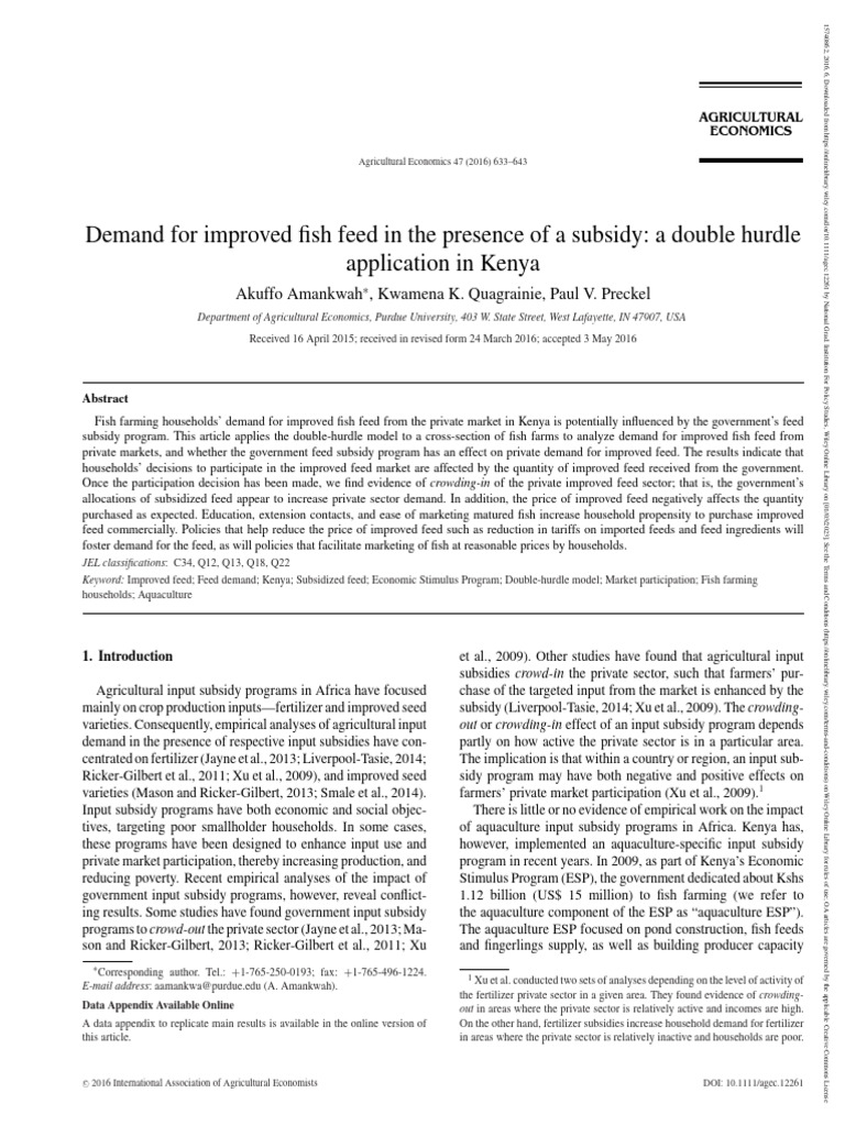 Fish Feed Demand and Subsidy Effects in Kenya | PDF | Subsidy | Agriculture