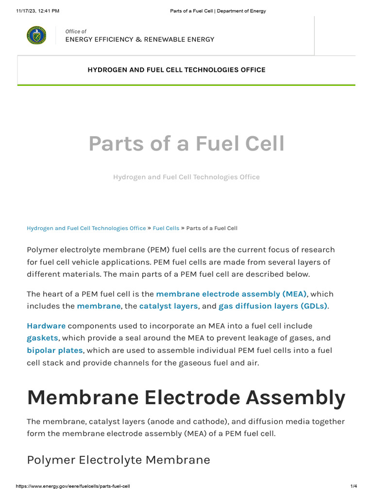 Parts of A Fuel Cell Department of Energy PDF Fuel Cell Nature