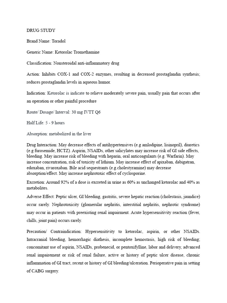 KETOROLAC Drug Study PDF Nonsteroidal Anti Inflammatory Drug Aspirin