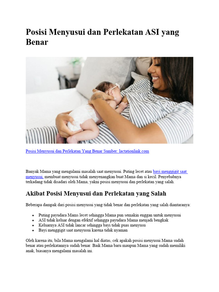 Posisi Menyusui Dan Perlekatan ASI Yang Benar | PDF