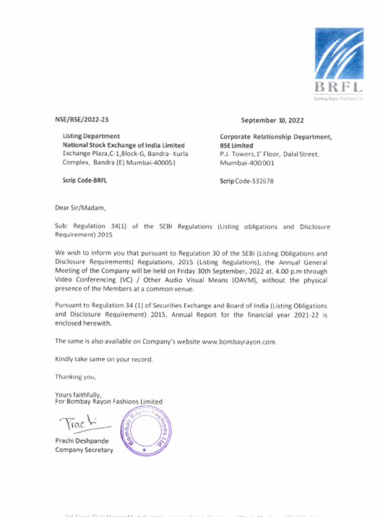 BRFL Annual Report 2021-22 Summary | PDF | Corporate Social ...