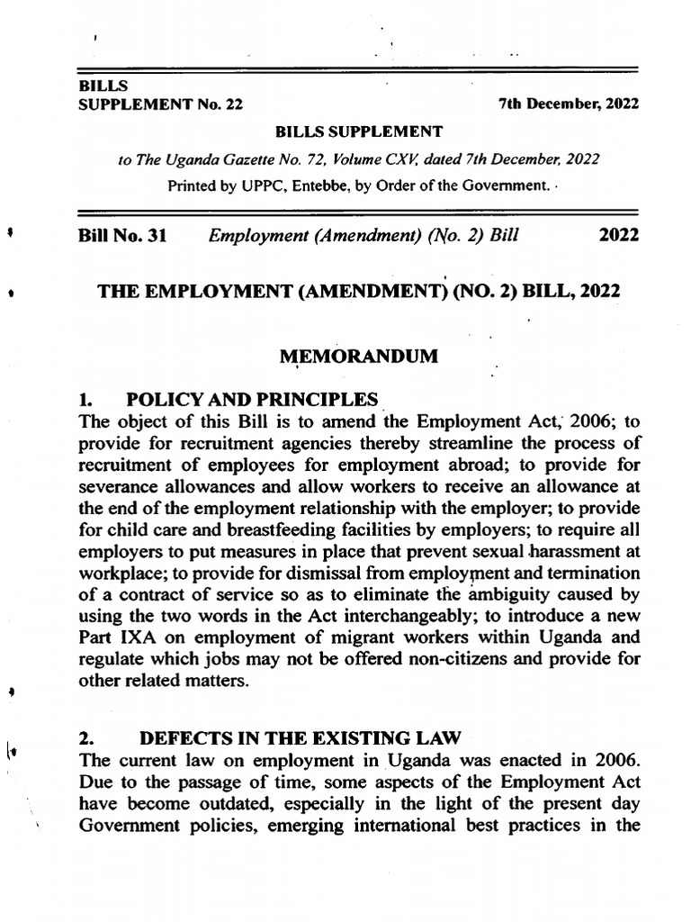 Employment (Amendment) (No.2) Bill, 2022 PDF Employment Business Law