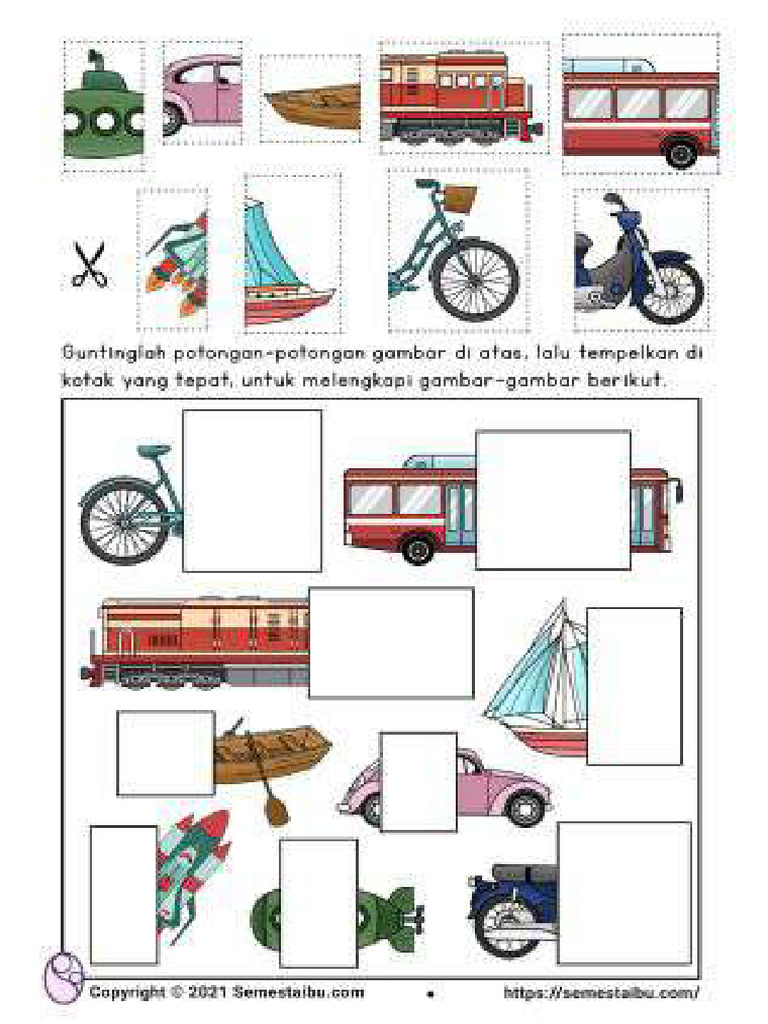 Kognitif Lembar Kerja Anak TK Paud Kendaraan 4 | PDF