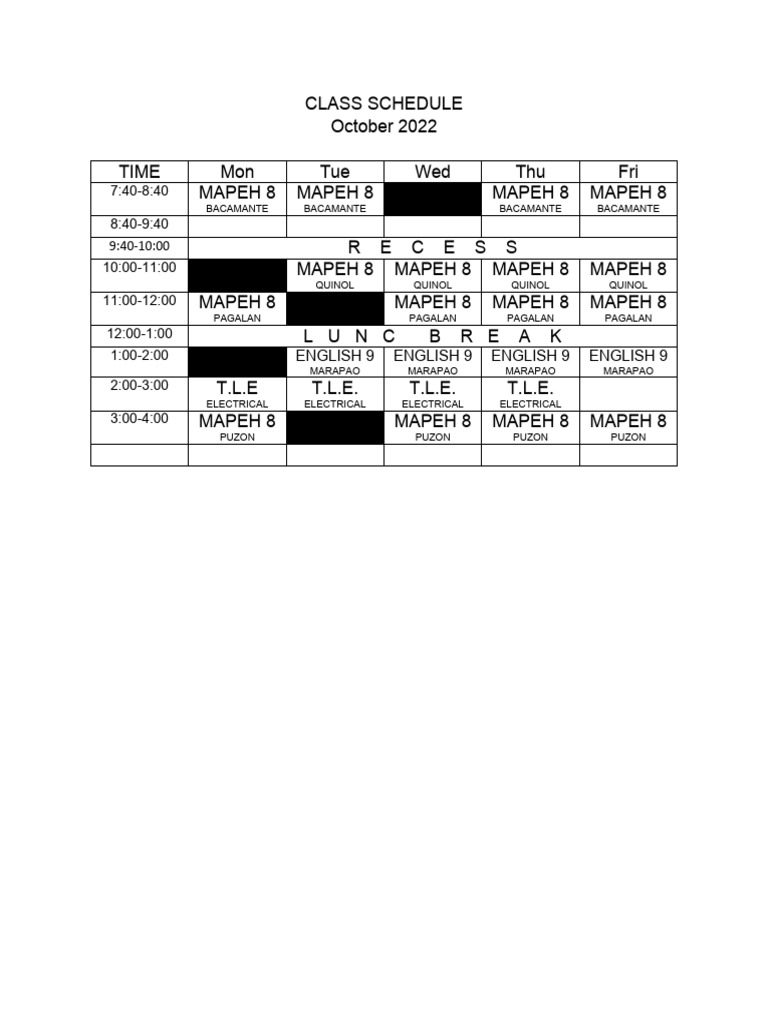 Class Schedule PDF