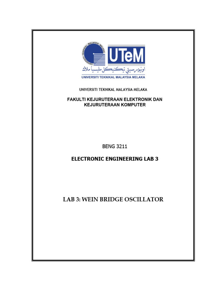 Lab 3 - Wein Bridge Oscillator | PDF | Electronic Oscillator | Amplifier
