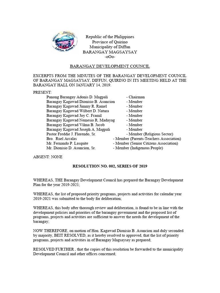 Resolution Approving The BDP | PDF