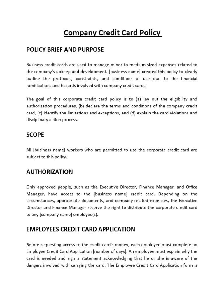 Company Credit Card Policy | PDF | Credit Card | Credit