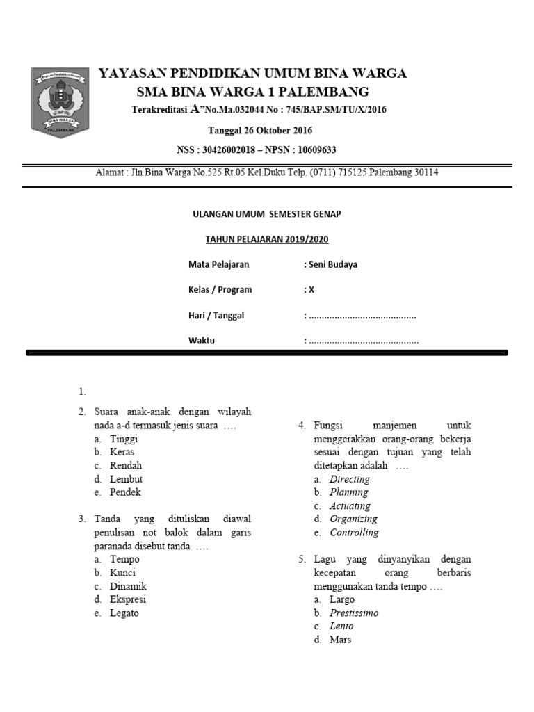 Soal Seni Musik Kelas X Ganjil Pdf