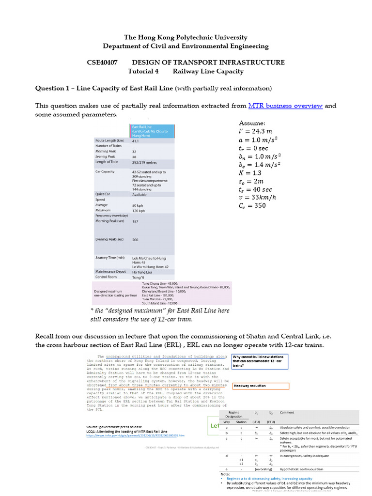 Tutorial 4 - Rail Capacity | PDF | Transport | Land Transport