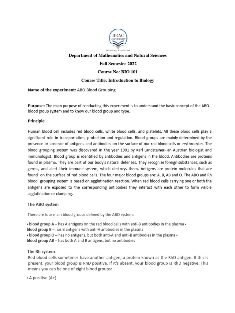 ABO Blood Group Experiment Guide | PDF | Blood Type | Antibody