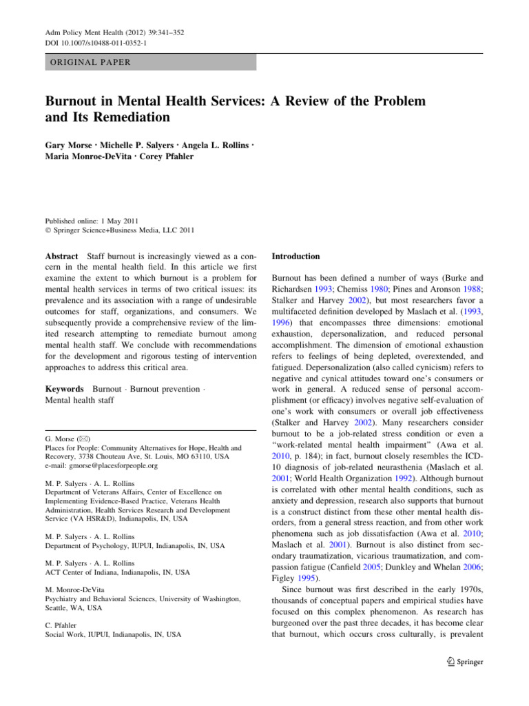 Burnout in Mental Health Services Review | PDF | Occupational Burnout ...