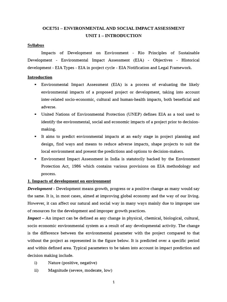 Esia Unit 1 Introduction Notes | PDF | Environmental Impact Assessment ...