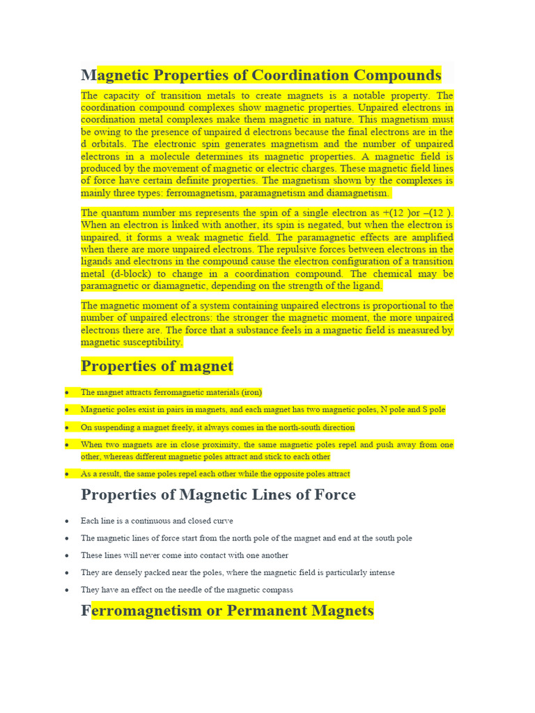 Properties PDF Coordination Complex