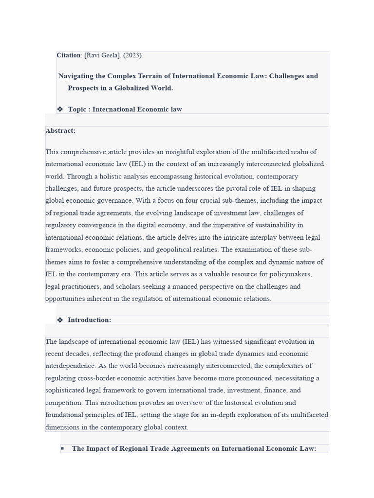 Challenges in International Economic Law | PDF | Sustainability ...