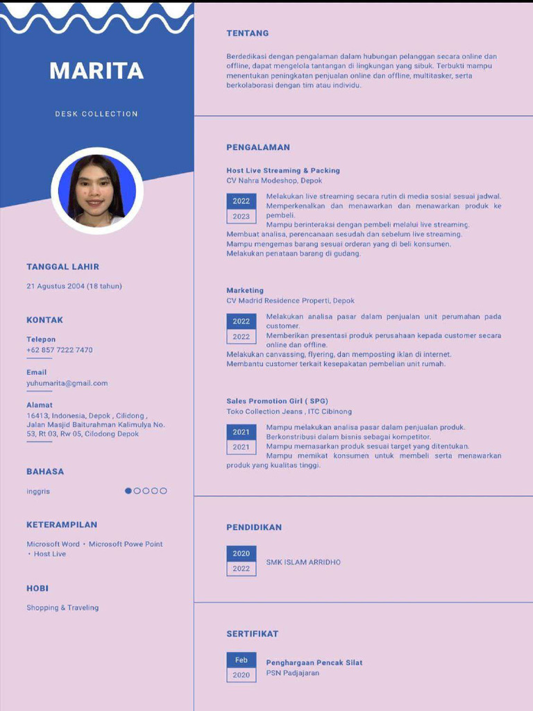 Marita Marita Host Live Streaming Resume PDF