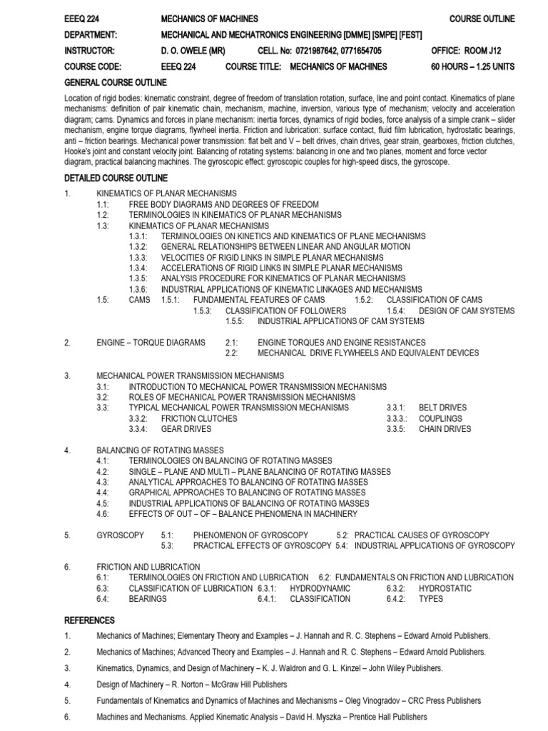MECHANICAL ENGINEERING COURSE OUTLINE UET visual data 8