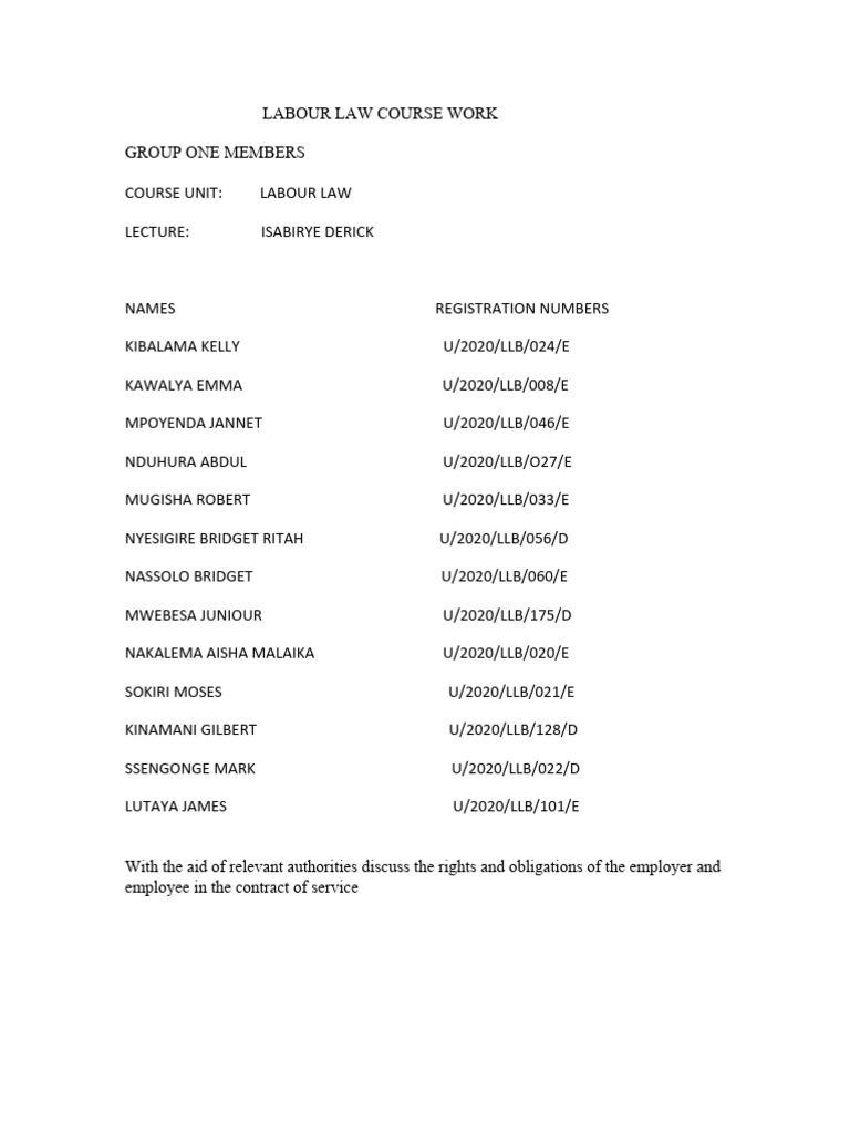Labour Law Course Work Download Free PDF Employment Indemnity