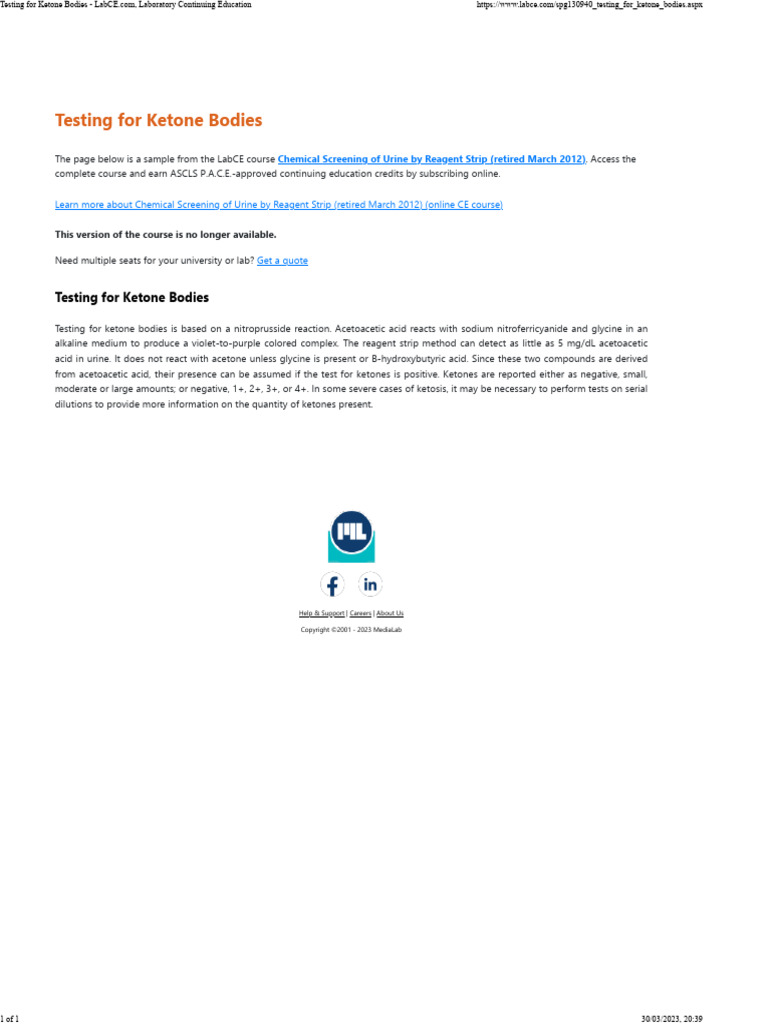 Testing For Ketone Bodies - LabCE - Com, Laboratory Continuing ...