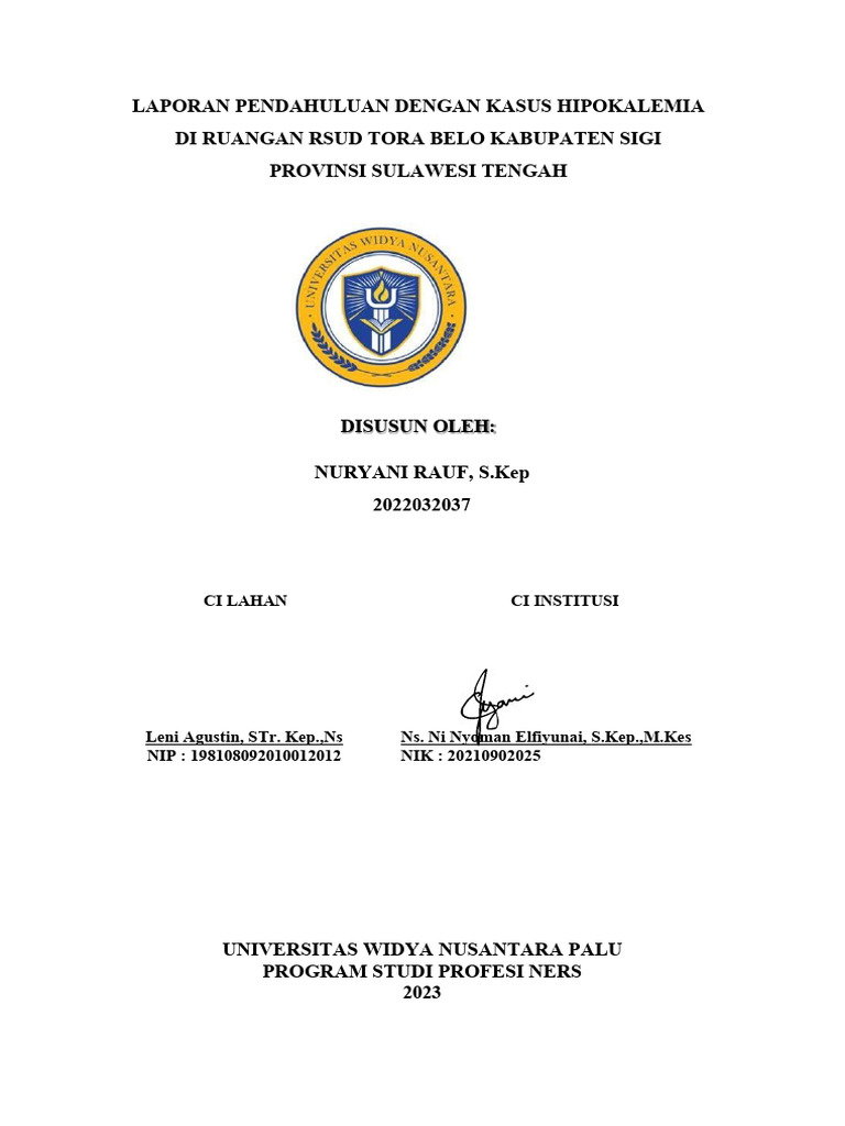 LP Kasus Hipokalemia Nuryani Rauf | PDF | Sains & Matematika
