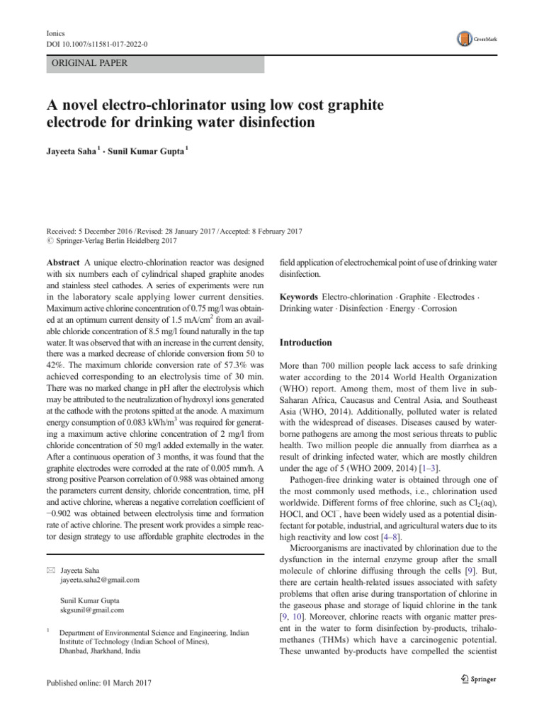 A Novel ElectroChlorinator PDF Chlorine Electrochemistry