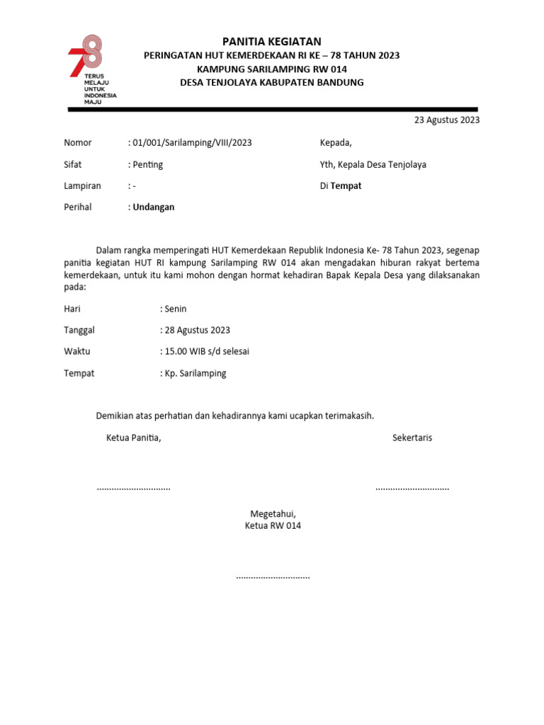 Surat Undangan 17 AGustus | PDF