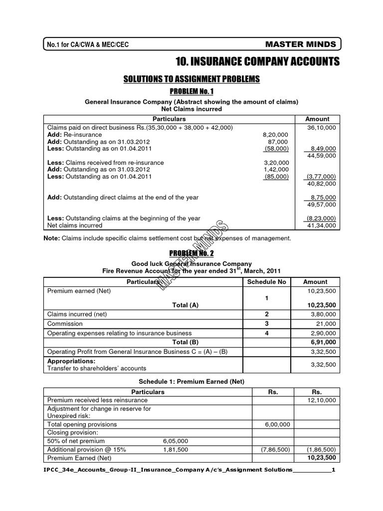 Insurance Company Accounts Solutions | PDF | Reinsurance | Insurance