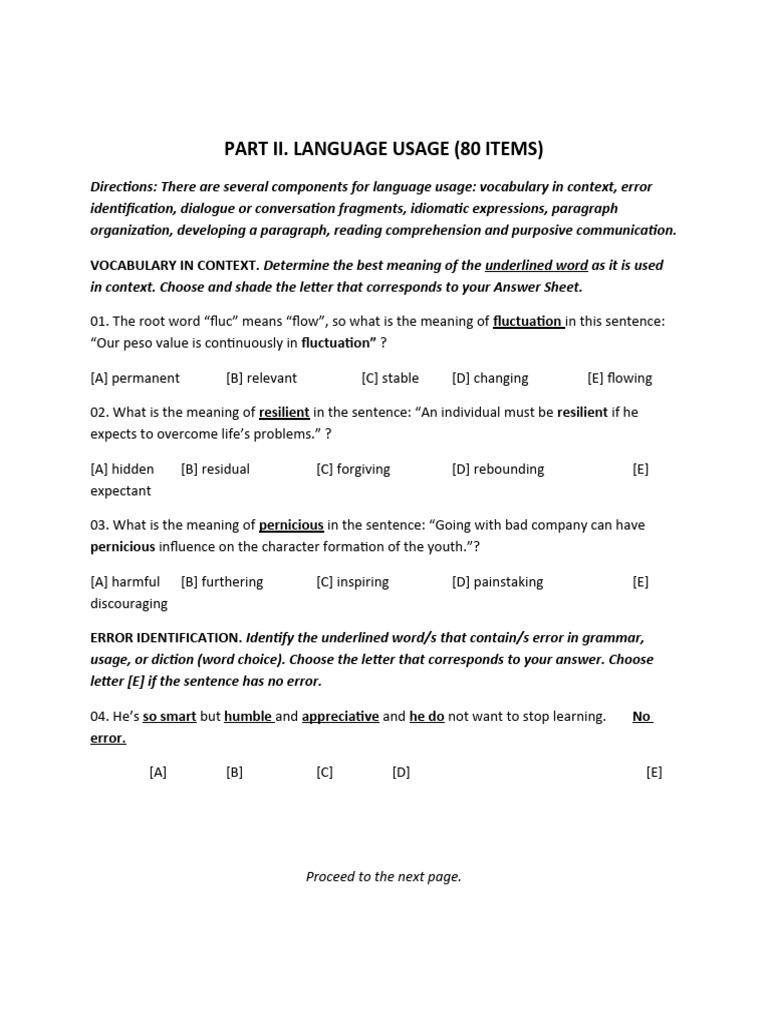Language Usage Assessment Guide | PDF | Language Arts & Discipline