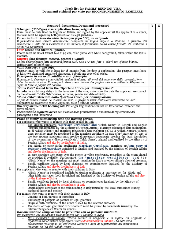 Check List For Family Reunion Visa DEF FINAL | PDF