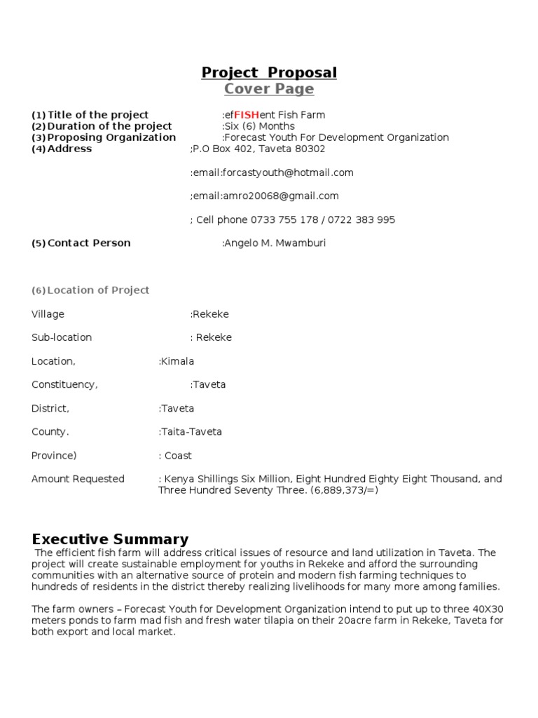 Fish Farming Proposal | Sustainability | Project Management