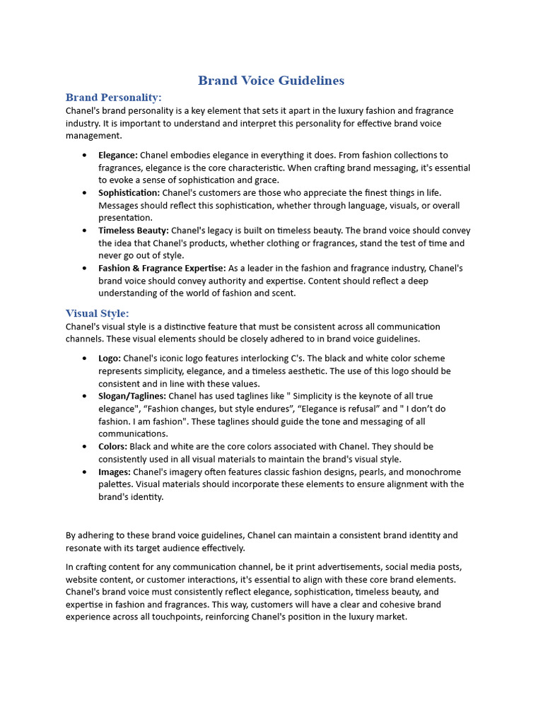 Chanel Brand Voice Guidelines | PDF | Brand | Fashion