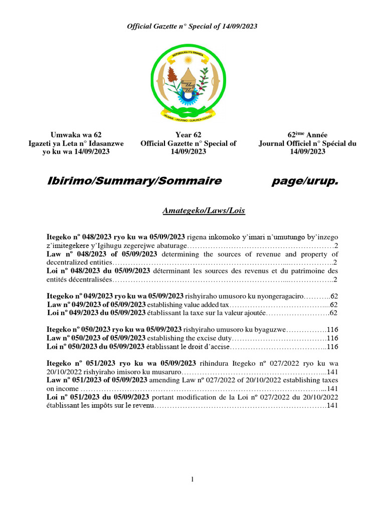 Imisoro n'Amahoro mu Rwanda 2023 | PDF | Impôts | Finance publique