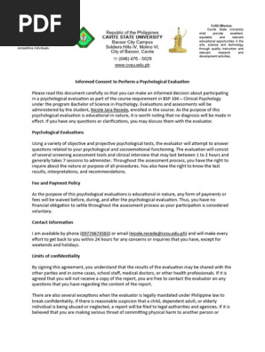 Informed Consent to Perform a Psychological Evaluation