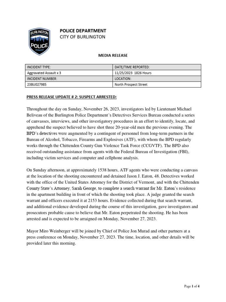 Burlington Police Arrest Suspect in Triple Shooting | PDF | Police ...