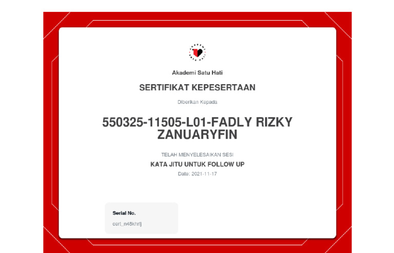 Certificate Of Completion For Kata Jitu Untuk Follow Up Pdf