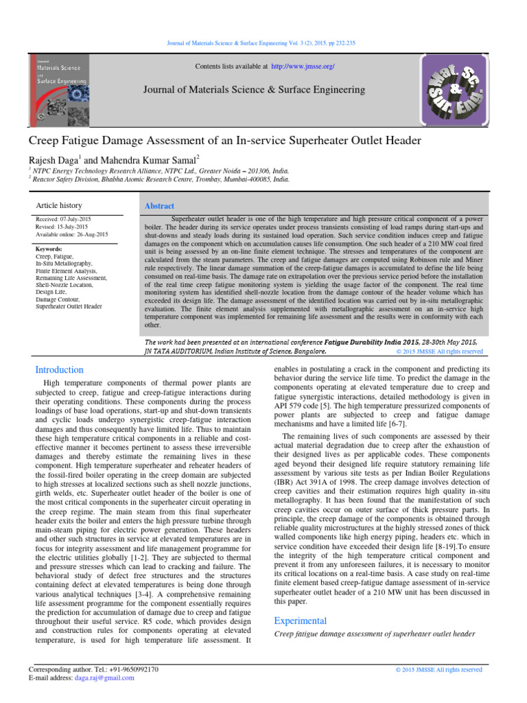 Creep Fatigue Assessment of Superheater Header | PDF | Creep ...