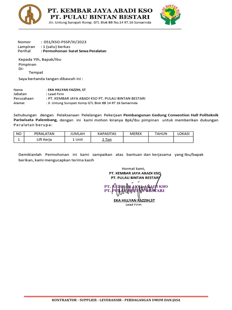 Permohonan Alat Lift Kerja | PDF