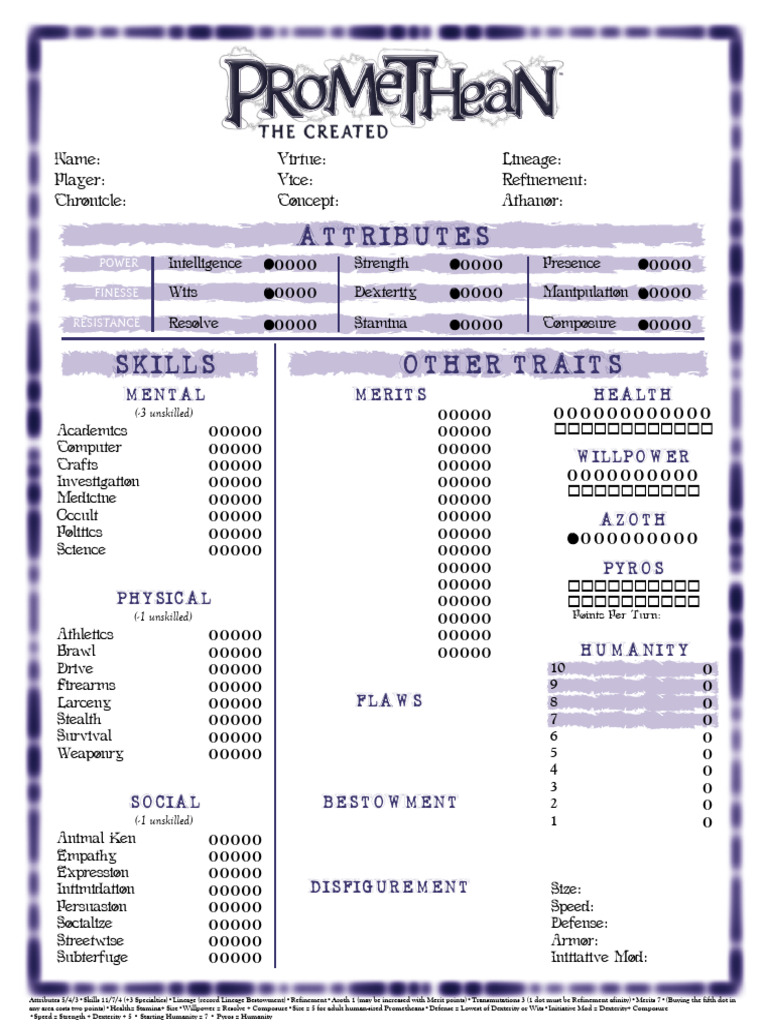 Promethean Character Sheet Template | PDF