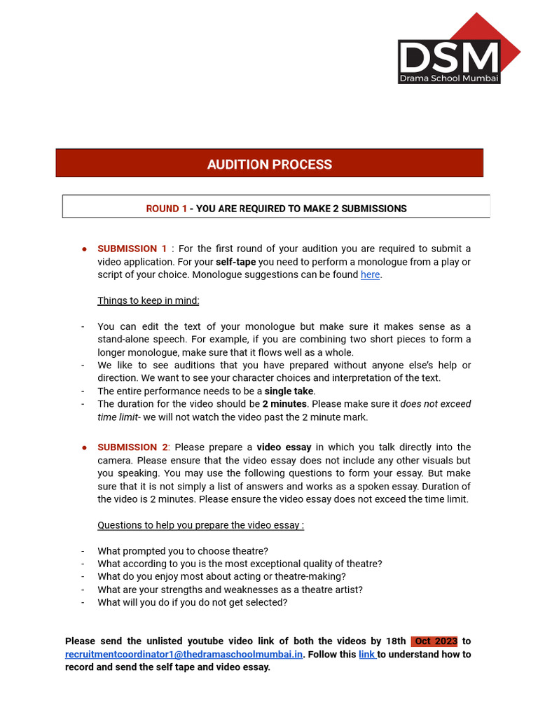 RADA Audition Process Overview | PDF | Audition | Monologue