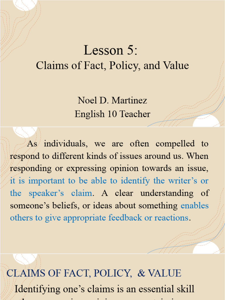 Understanding Claims: Fact, Value, Policy | PDF | Evidence | Cognition